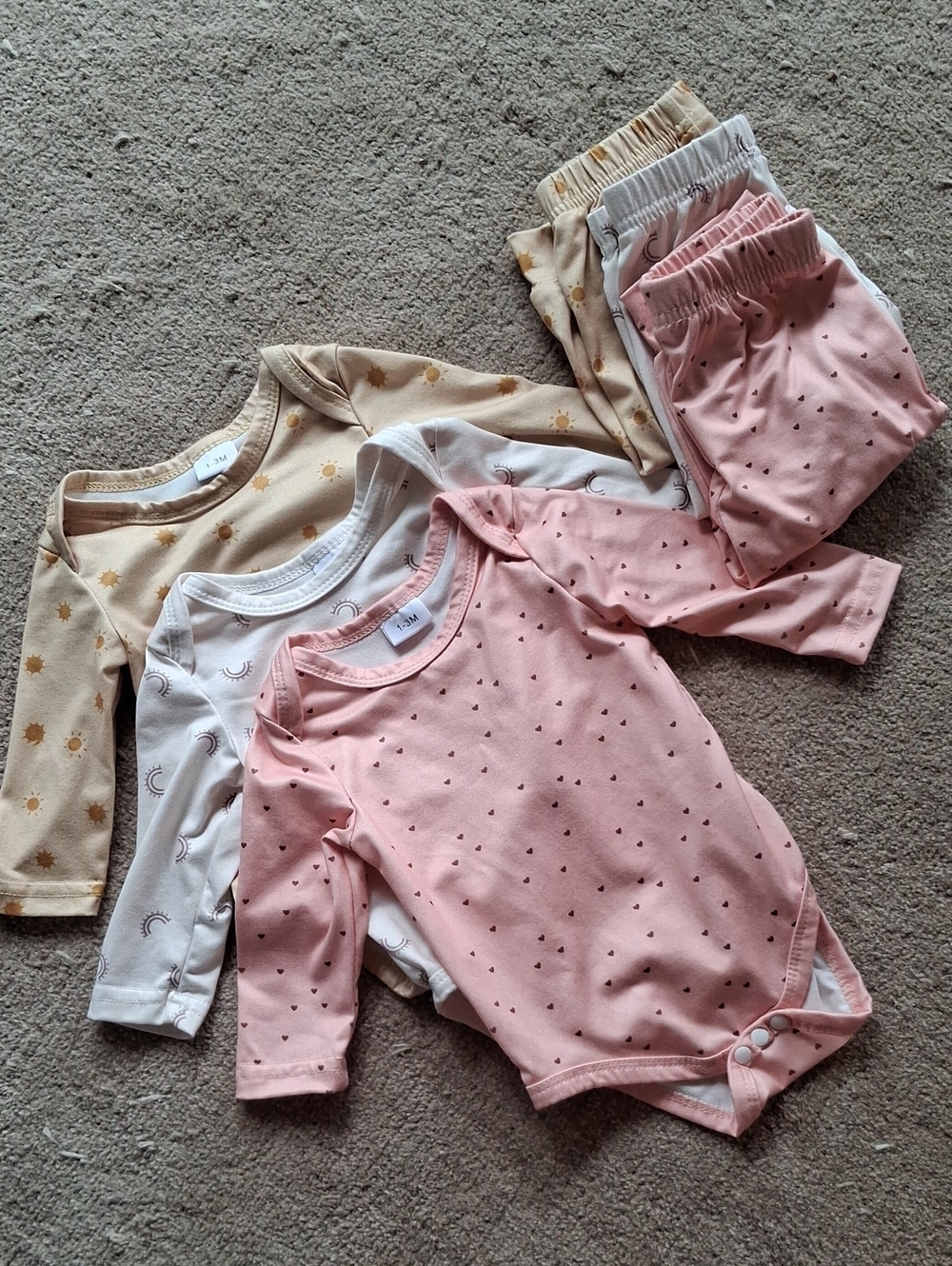 3-Pack Kids Long-Sleeve Bodysuits & Pants Set - Pink, Cream, White